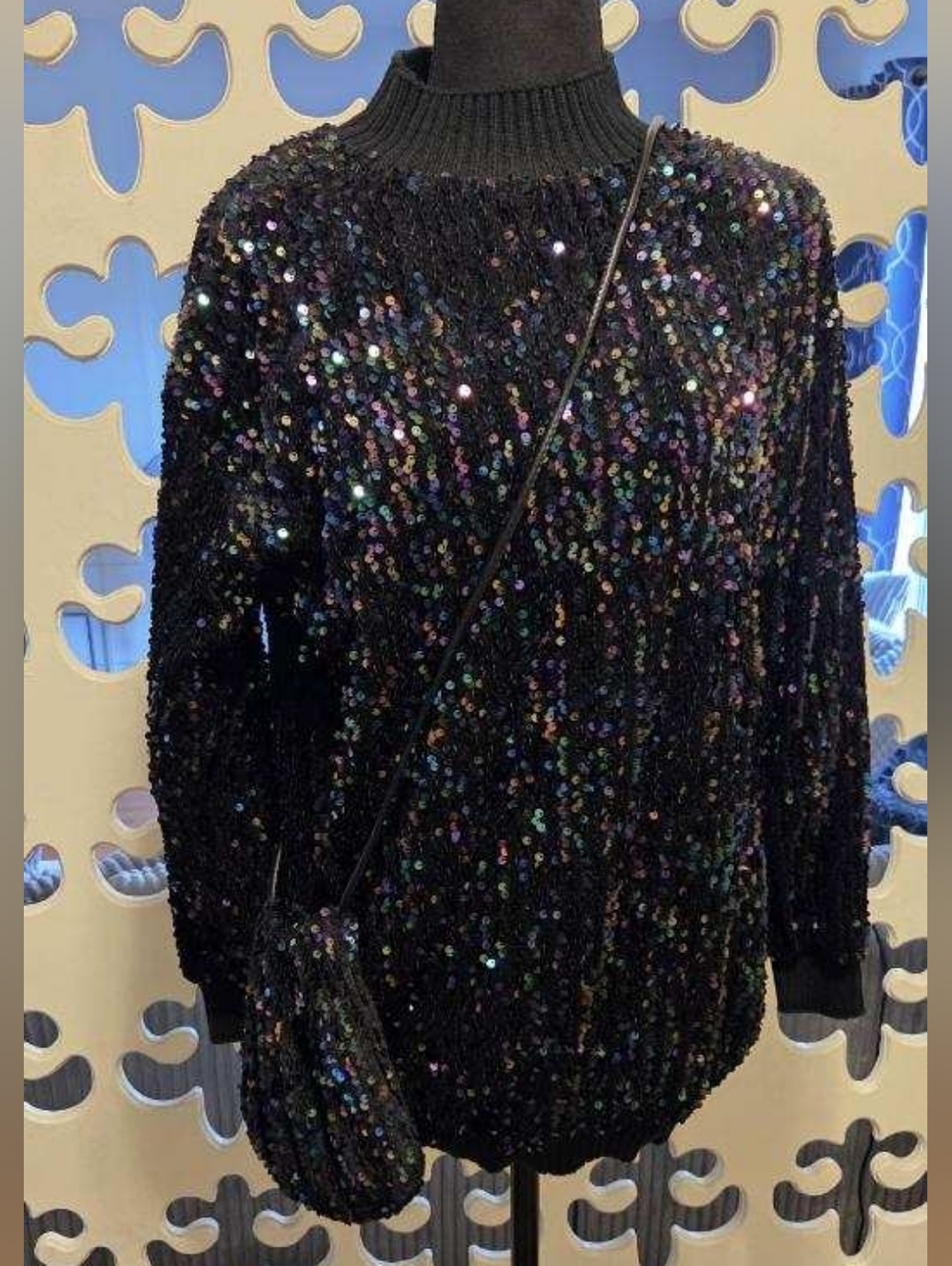 Black Sequin Long-Sleeve Women's Top and Matching Purse